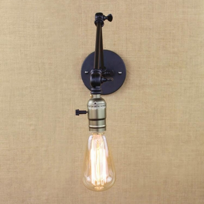 Brass Finish Bare Bulb Wall Light Industrial Adjustable Metallic Single Light Wall Mount Fixture