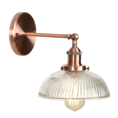 Copper Finish Bowl Shade Wall Light Industrial Swirl Glass 1 Head Decorative Lighting Fixture