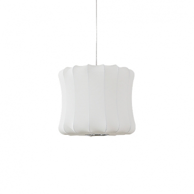 Cylinder Shade Ceiling Pendant Lamp Nordic Style Fabric 1 Light Hanging Light in White