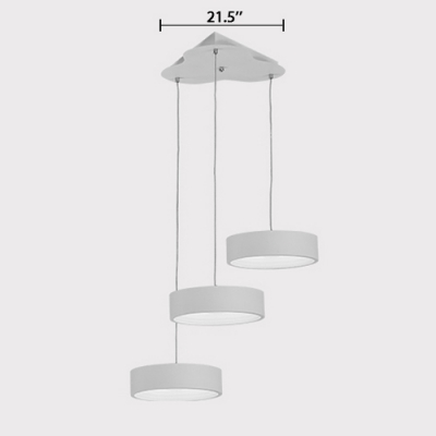 Drum LED Island Pendant Light Contemporary Style Acrylic 3 Lights Luminaire Lighting in Dark Grey/White