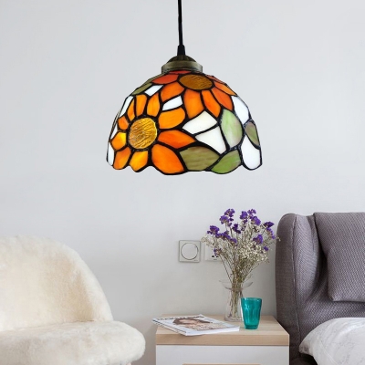 Elegant Tiffany Style Pendant Light with Oversize Sunflower Pattern