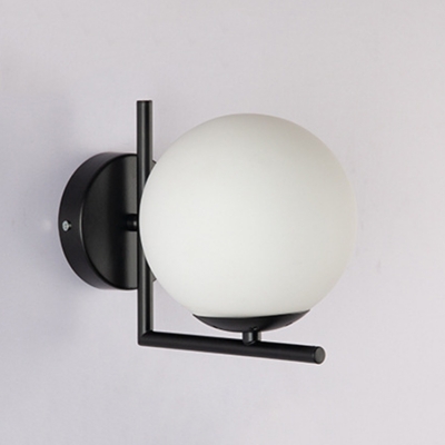 Global Wall Mount Light Simplicity Modern Opal Glass Single Head Wall Light Fixture in Black for Bedroom
