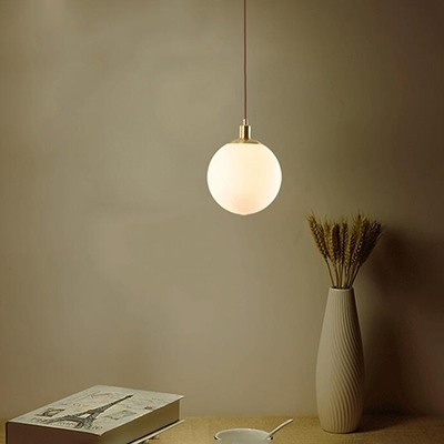 Globe Hanging Lamp Modern Fashion Milky Glass Pendant Light in Brass for Living Room