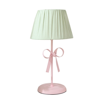 Green Trellis Design Standing Table Light with Bowknot Fabric Shade 1 Bulb Table Lamp for Living Room