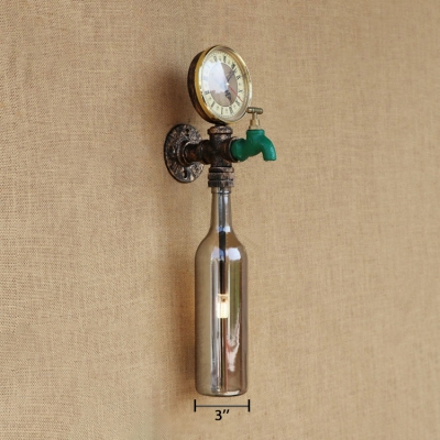 Industrial Wall Sconce Creative Pipe Style Retro Watermeter and Tap Decorative Fixture with Clear Glass Shade
