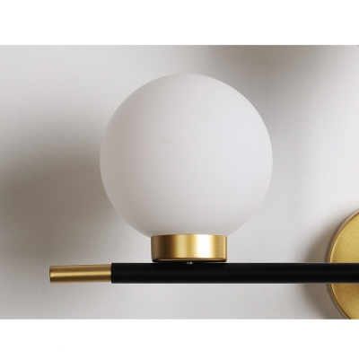 Linear Wall Mount Light with White Glass Shade Post Modern 2 Lights Sconce Light in Brass Finish