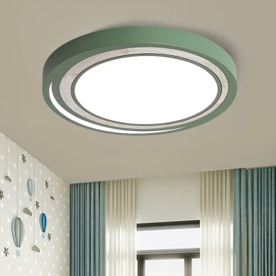 Metal LED Ceiling Lamp with Round Ultra Thin Shade Green/Pink/White Flush Light for Kids Room