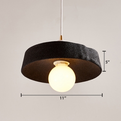Metal Pendant Light with Drum Modern Black/White Single Head Suspension Light for Living Room