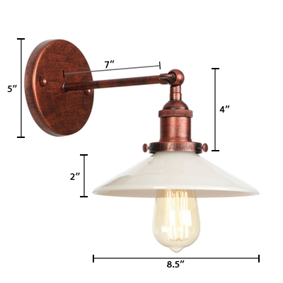 Opal Glass Flared Shade Wall Lamp Industrial 1 Light Wall Light Fixture in Rust Finish for Staircase