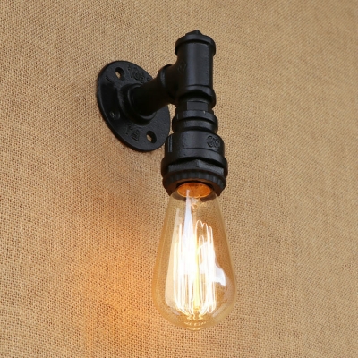 Open Bulb Wall Mount Light Vintage Metallic 1 Head Wall Sconce in Black for Warehouse