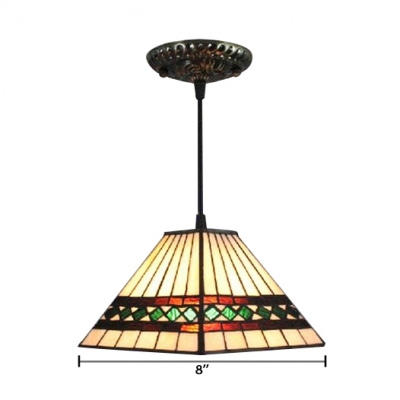 Pyramid Shaped Pendant Light with Mission Tiffany Glass Shade, 8