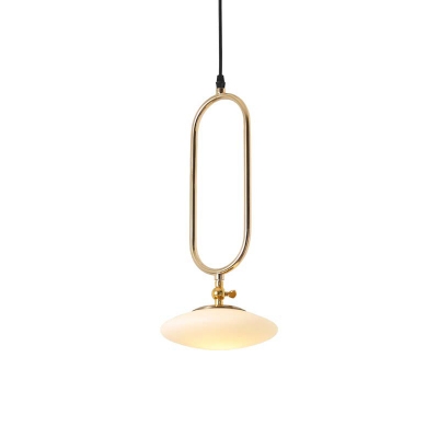 Rotatable Oval Suspended Lamp Simplicity White Glass Single Head Pendant Lamp in Brass