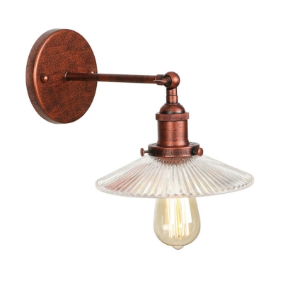Rust Finish Scalloped Wall Lighting Retro Style Clear Glass 1 Head Wall Sconce for Restaurant