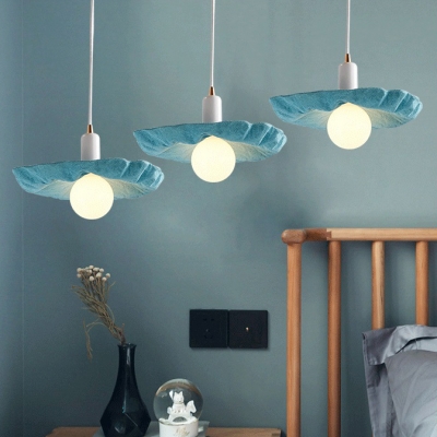 Scalloped 1 Light Hanging Lamp Modern Chic Blue/Green/Pink Metal Suspended Light for Children Room