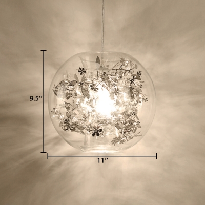 Silver Flower Decoration Hanging Lamp with Inner Glass Shade Modernism 1 Bulb Pendant Light