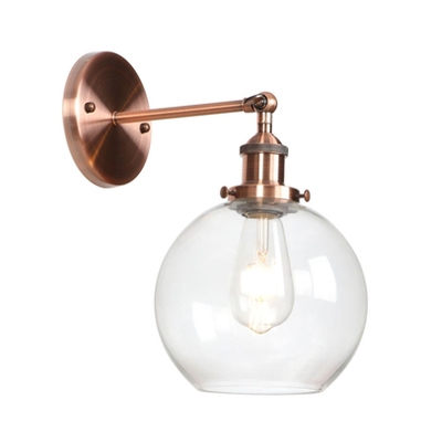Single Light Orb Lighting Fixture Industrial Simple Transparent Glass Sconce Lighting in Copper Finish