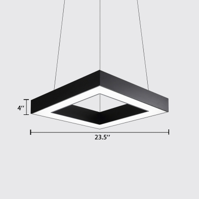 Square Body Metal Pendant Lights Simple Matte Black LED Hanging Lamp for Office Living Room 23.5