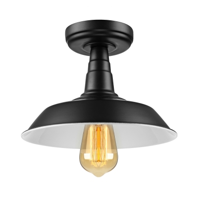 Vintage Black Single Light Down Lighting Industrial Style LED Semi Flush Ceiling Light