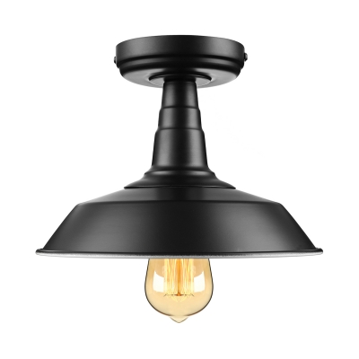 Vintage Black Single Light Down Lighting Industrial Style LED Semi Flush Ceiling Light