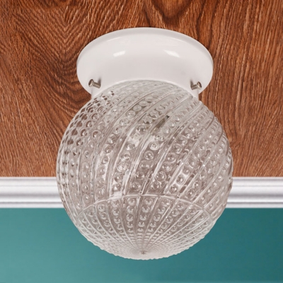 White Finish Sphere Flush Light Modernism Swirl Glass 1 Bulb Flush Mount Light for Bedroom