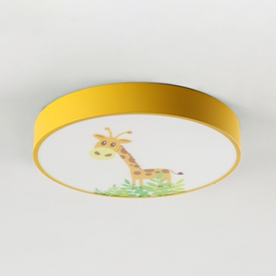 Yellow Ultra Thin Ceiling Light with Cartoon Giraffe Design Nordic Style Acrylic LED Flushmount for Kids