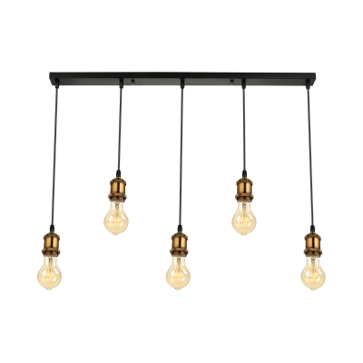 5 Light Hanging Linear LED Mulit Light Pendant in Antique Brass for Kitchen Pool Table Bar Counter