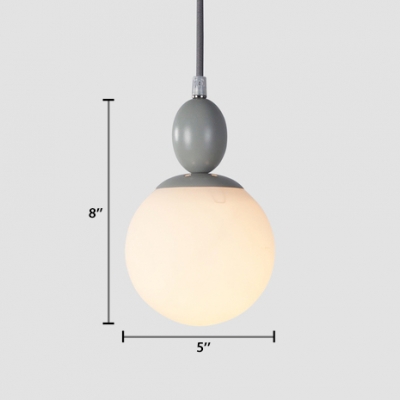 Adjustable 1 Light Globe Drop Light Nordic Style White Glass Pendant Light in Gray
