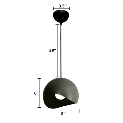 Concise Modern Half Globe Drop Light Metal Suspension Light in Matte Black for Living Room