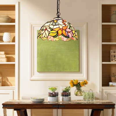 Country Style 12 Inch Wide Tiffany Hanging Pendant  Ceiling Light with Mini Bird Pattern