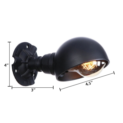 Dome Mini Wall Sconce Concise Vintage Metal 1 Head Wall Mount Light in Black Finish