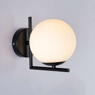 Global Wall Mount Light Simplicity Modern Opal Glass Single Head Wall Light Fixture in Black for Bedroom
