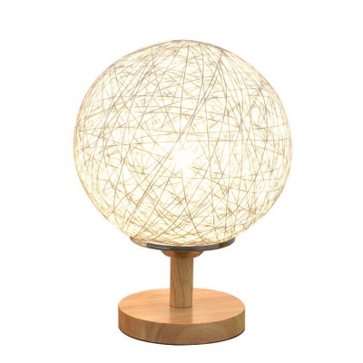Globe Table Light Modern Fashion Weave Desk Lamp with Wood Base in White for Bedside