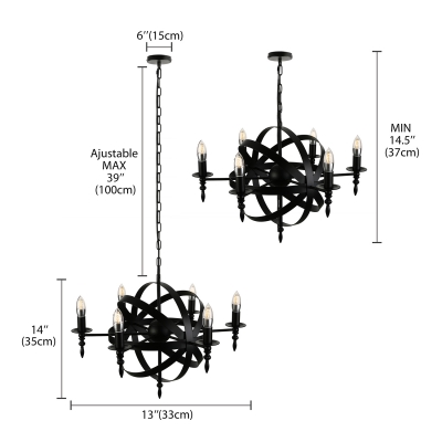 Industrial LED Orb Chandelier with Globe Wire Guard in Matte Black 26'' Wide 6 Light