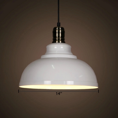 Industrial Style White Finish Dome Shade Downrod Hanging Lamp with Polished Metal Lamp Socket for Restaurant