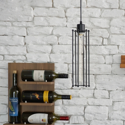 Industrial Vertical Wire Guard Hanging Lamp Steel Lighting Fixture for Restaurant Cafe