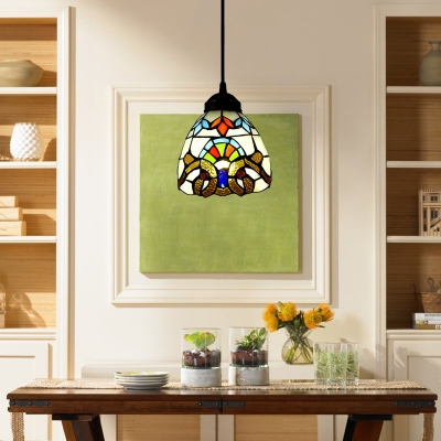 Renaissance Pattern Baroque Tiffany Art Stained Glass Style Mini Pendant Light