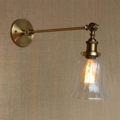 Rotatable 1 Head Bell Wall Lamp Retro Style Clear Glass Wall Light Sconce in Antique Brass