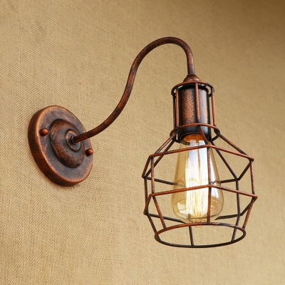 Rust Finish Metal Frame Sconce Light Retro Style Single Head Wall Mount Light for Staircase