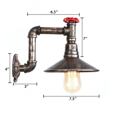 Shallow Round Wall Mount Light Industrial Iron Single Head Wall Light Sconce in Aged Bronze