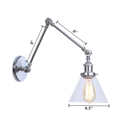 Swing Arm Wall Light Fixture Modern Industrial Metal Wall Lamp with Glass Shade in Chrome
