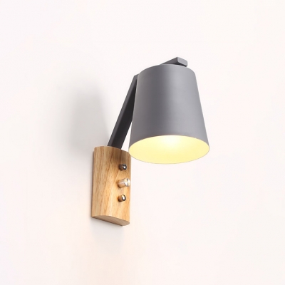 Tapered Shade Wall Lamp with Wooden Base Macaron Nordic Hallway Corridor Single Light Wall Mount Light