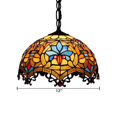 Tiffany-Style Victorian Ceiling Pendant Fixture with Splendid Dome Glass Shade in Multicolor Finish