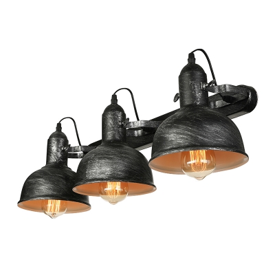 Triple Light Wall Sconce in Dome Rustic Industrial Wrought Iron Wall Light for Warehouse Bathroom Restaurant