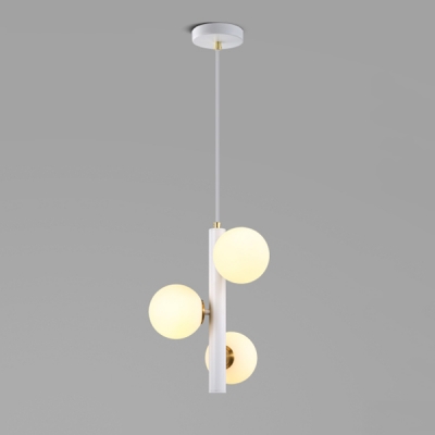 White Ball Shade Pendant Lamp Contemporary Milky Glass Hanging Light for Bedroom