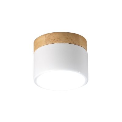 White Cylindrical Ceiling Flush Mount Minimalist Wood LED Flush Mount Light for Sitting Room