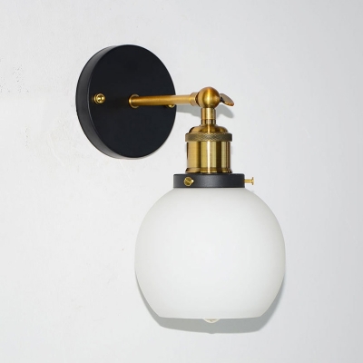 White Glass Ball Wall Mount Fixture Industrial Simple 1 Bulb Wall Light in Brass Finish for Coffee Shop