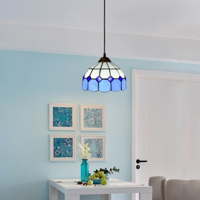White & Green/Blue Dome Shaped Glass Shade Tiffany Simple Ceiling Pendant, 8