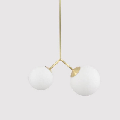 2 Heads Modo Chandelier Light Contemporary Frosted Glass Hanging Lamp in Brass Finish