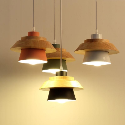 4 Light Cluster Hanging Light Designers Style Wood Suspended Lamp for Dining Room