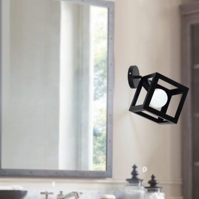 Black Square Lighting Fixture Minimalist Single Light Decorative Wall Lamp with Metal Frame